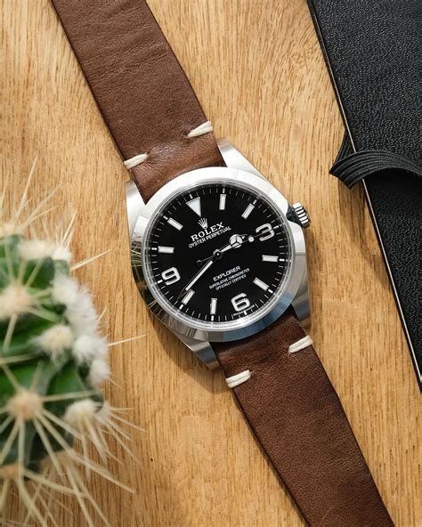 rolex explorer on leather strap.